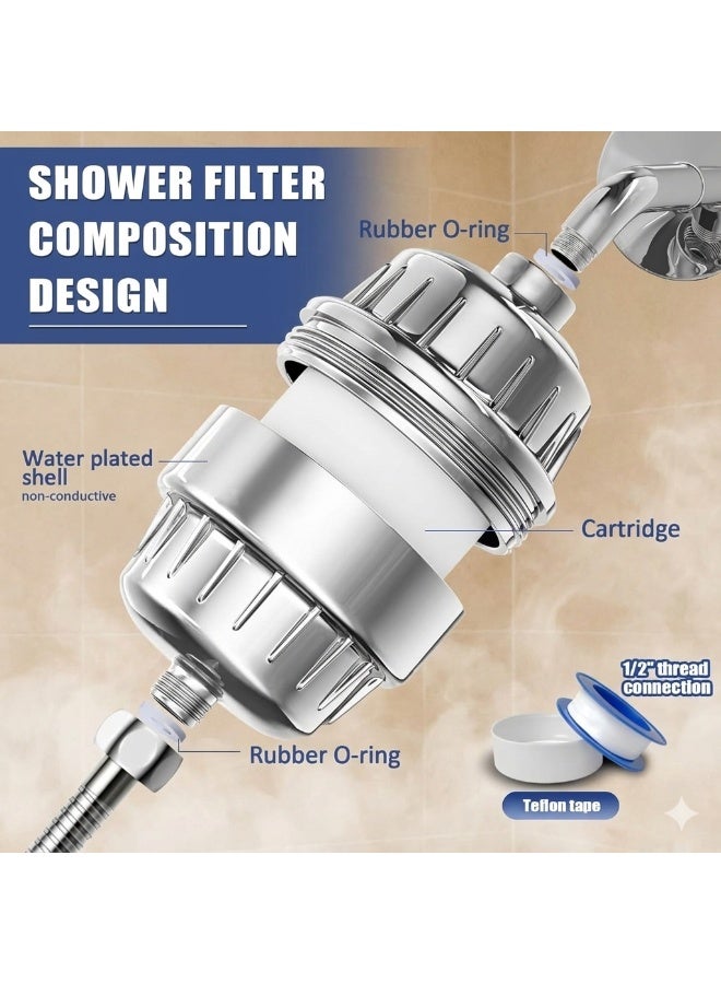 Rosa 20-Stage Shower Water Filter for Hard Water, High Pressure Water Softener, Chlorine Fluoride Removal, Universal G1/2, Chrome Finish - Image 5
